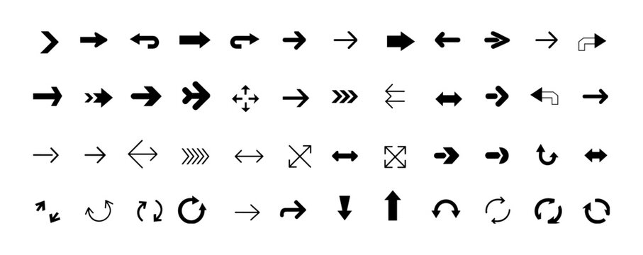 Title Arrow icon set. Arrow. Cursor. Black vector arrows icons. Collection different arrows sign. Modern simple arrows. Black arrow pointing to the right. Black direction pointer. Vector illustration