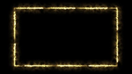 Glowing gold rectangular frame animation with soft light edges and transparent background Looping overlay for webcam visuals presentations and global festive event designs