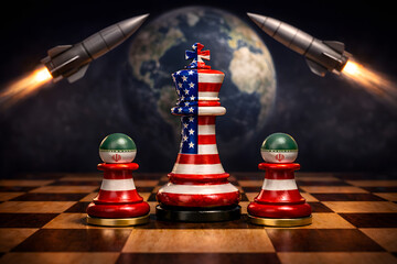 Strategic war games between United States and Iran, missiles launching in background