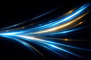 Futuristic Blue And Yellow Speed Lines In Digital Motion Sci-Fi Light Speed Trails With Energy Flow
