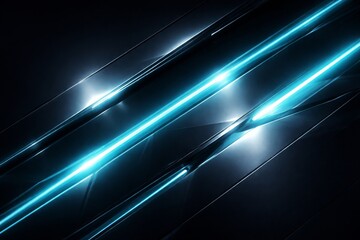 Futuristic Blue Neon Lines Across Dark Tech Panels Abstract Sci-Fi Technology Surface With Blue Energy

