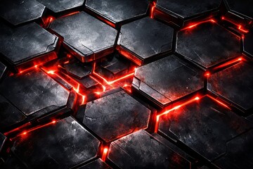 Sci-Fi Hex Grid With Glowing Red Molten Energy Futuristic Lava Energy Flow Beneath Hexagonal Tech Surface
