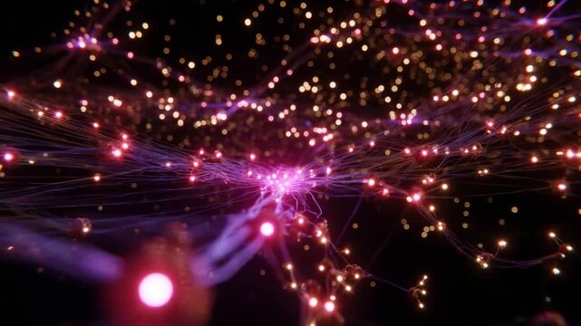 An Abstract Visualization of Interconnected Networks with Glowing Nodes and Energetic Links, Depicting the Beauty of Complex Systems and the Flow of Information in a Mesmerizing Colorful Display