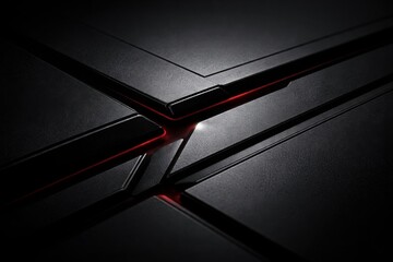 Futuristic Black Tech Intersection With Red Neon Core Abstract Sci-Fi Geometry With Sharp Red Light
