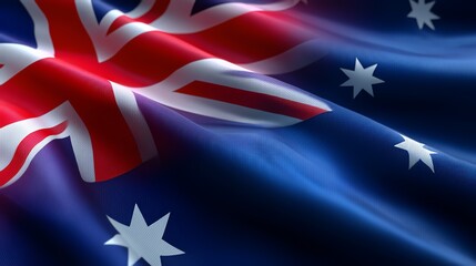 Waving Australian Flag with Southern Cross and Union Jack on a Fabric Background