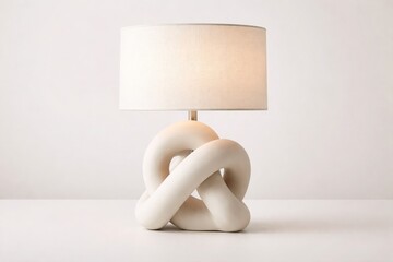 Modern Sculptural Knot Table Lamp In Minimal Interior Contemporary White Knot Lamp With Soft Ambient Light