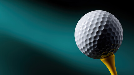 Golf ball on a tee with a dark background and soft light effects