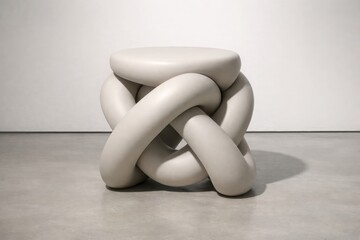 Contemporary Sculptural Knot Stool Object With Smooth Surface Modern Abstract Knot Stool Sculpture In Minimal Space
