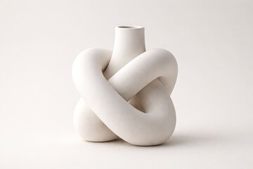 Abstract Modern Knotted Ceramic Vase Sculpture With Smooth Matte Surface Contemporary Sculptural Knot Art Object In Neutral Tones
