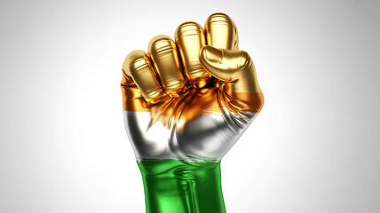 Happy Republic Day Creative Poster Featuring Indian Flag, hand golden victory on white background 