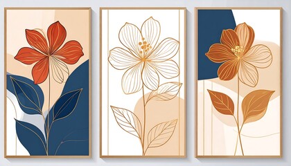 Botanical Art Prints - Floral Line Art in Modern Minimalist Style.