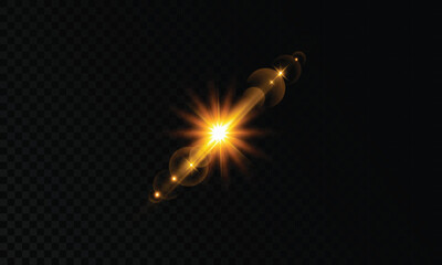 Sunlight lens flare overlay with sunrays and gold glare transitions