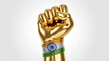 Happy Republic Day Creative Poster Featuring Indian Flag, hand golden victory on white background 