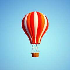 Fototapeta premium A vibrant hot air balloon with red and white stripes floating against a clear blue sky. Perfect for travel and adventure themes.