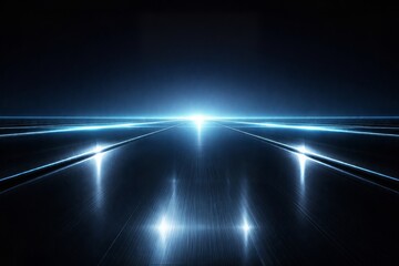 Futuristic Digital Runway With Neon Light Perspective Sci-Fi Technology Path With Blue Glowing Lines
