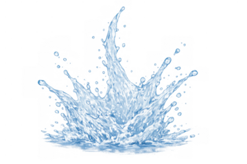 Water splash creating a dynamic liquid crown with droplets flying over a transparent background for refreshment concept