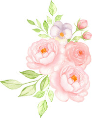 Rose and Peonies Watercolor Floral Bouquet