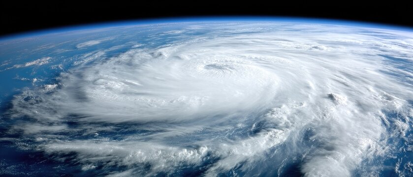 Satellite captures hurricane swirling above Earth in high-contrast view showcasing intense weather system and intricate details of the storm - Powered by Adobe