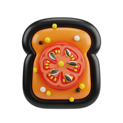 Vibrant 3D Toast with Tomato Slice and Seeds on Transparent Background