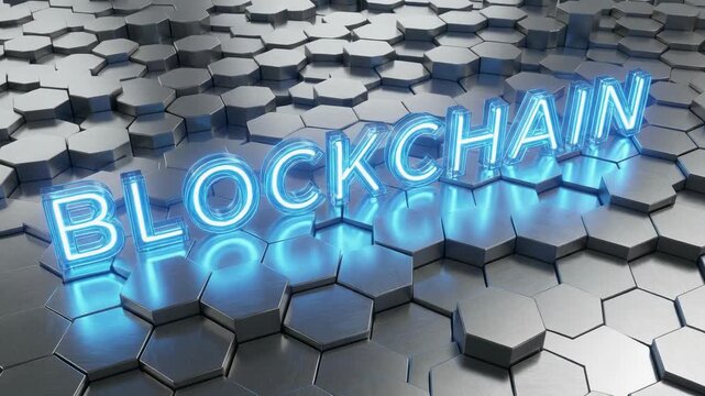 Futuristic blockchain technology concept in a digital environment with hexagonal patterns
