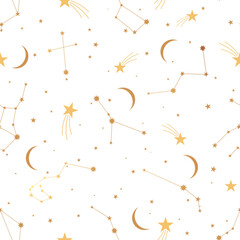 Seamless pattern with gold constellation on white. Vector illustration