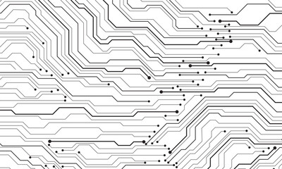 Abstract black circuit board technology connected lines electronics elements computer motherboard chip processor semiconductor digital on white background vector