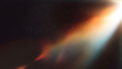 Fototapeta premium A dramatic beam of light cuts through the darkness, creating a vibrant, colorful lens flare effect