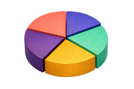 Analyzing market share and financial data with a colorful 3d pie chart graphic showing different segments, transparent background - Powered by Adobe