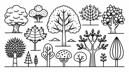 Illustrated collection of diverse tree silhouettes Vector © Ripon islam rana