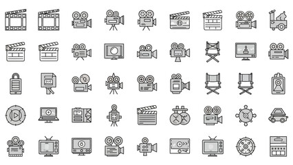Collection of film and photography equipment icons in a grid layout