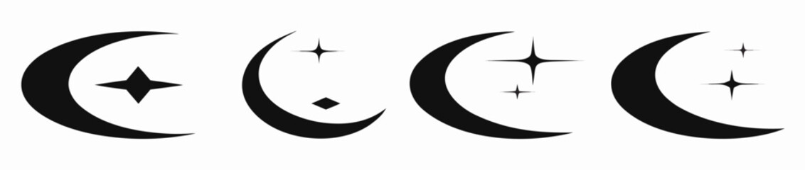 Crescent Moon and Star Vector Icon Set in Minimalist Style