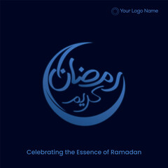 Obraz premium Ramadan Kareem Vector Greeting with Crescent Moon and Arabic Calligraphy