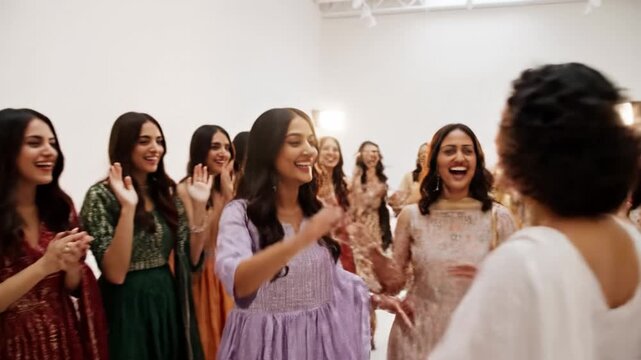 Diverse Indian women in traditional clothing celebrate International Women Day with hugs and cheers. A joyful atmosphere of sisterhood and support. Ideal for social awareness campaign content.