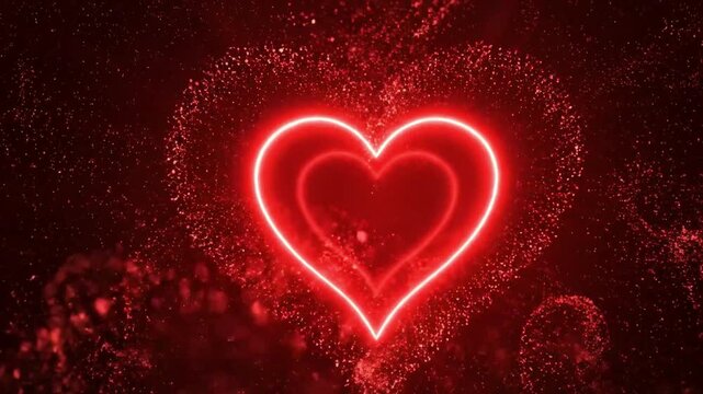 Animated red neon heart shapes glowing and pulsing on dark background