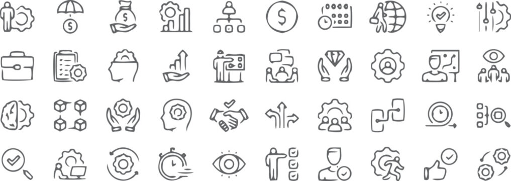 Operations management web icons in line style. Logistics, business process, maintenance, supply chain, improvement, planning, collection