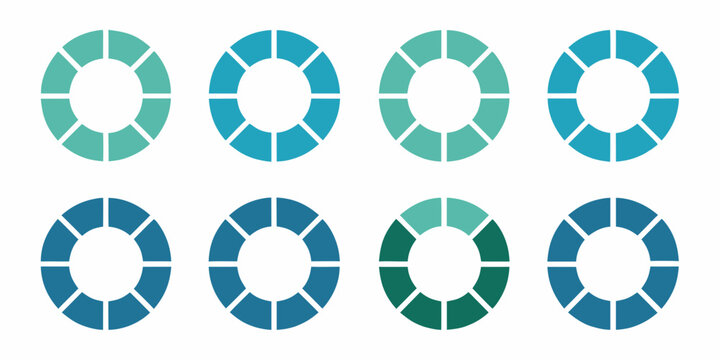 a collection of circular charts with varying teal and blue color gradients