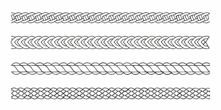 three rows of decorative rope border pattern in a black and white vector illustration