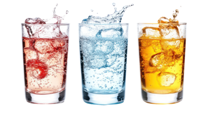 Colorful drinks in glasses on transparent background