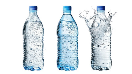 Water bottles, dynamic splash, isolated on transparent background