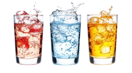 Refreshing drinks in glasses on transparent background