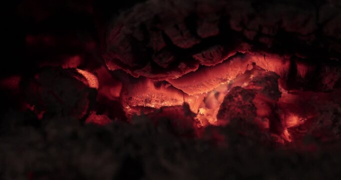 Fire glowing red with burnt wood