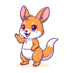 Fototapeta premium Cute kawaii kangaroo character waving friendly paw cheerful marsupial illustration for kids
