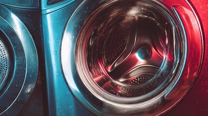 Washing machine interior shows spinning drum ready for laundry at a home during the day