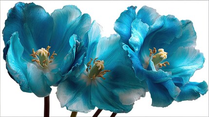 Bright blue flowers stand together with clear backgrounds and visible details of petals and stems