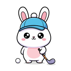 Obraz premium Cute Cartoon Rabbit Golf Player with Cap and Golf Club Illustration