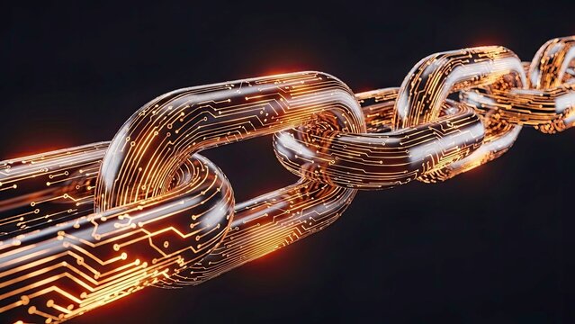 Digital Blockchain Chain Links Representing Technology and Security - Powered by Adobe