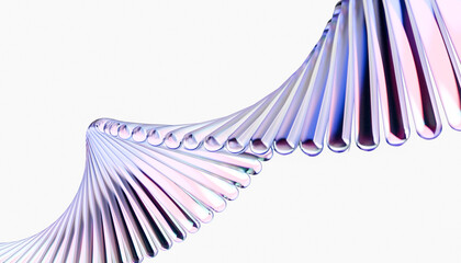 Futuristic abstract spiral structure with metallic sheen and gradient colors on white background