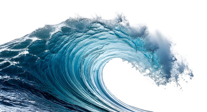 A large blue ocean wave crashing isolated on transparent background
