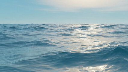 Ocean expanse under a blue sky: the boundless ocean under a clear blue sky, capturing the serenity of the open sea.
