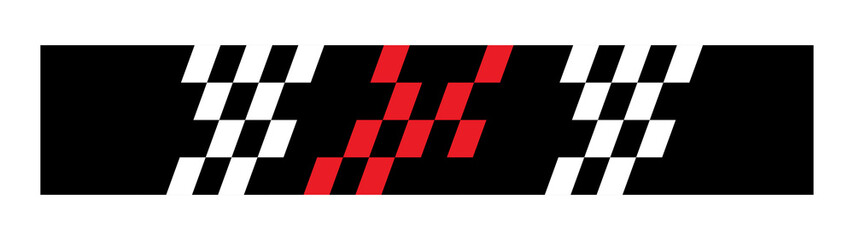 Bold racing banner with checkered flag pattern and red speed marks, motorsport themed horizontal...